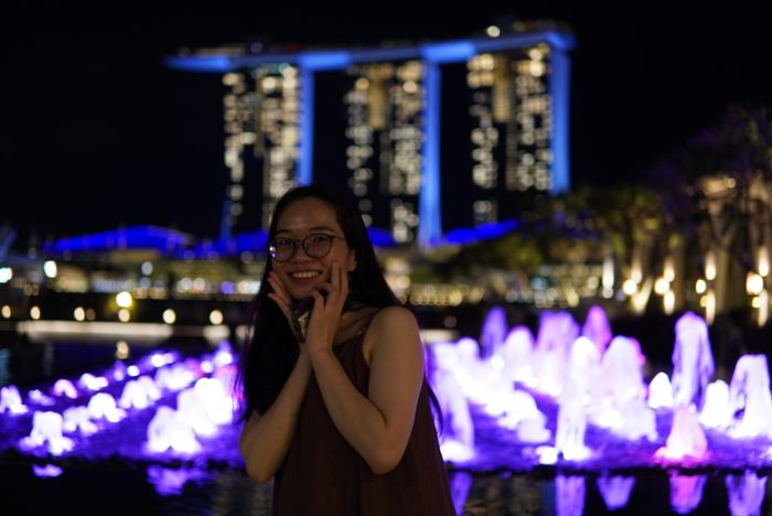 Hoa bên Marina Bay Sands về đêm